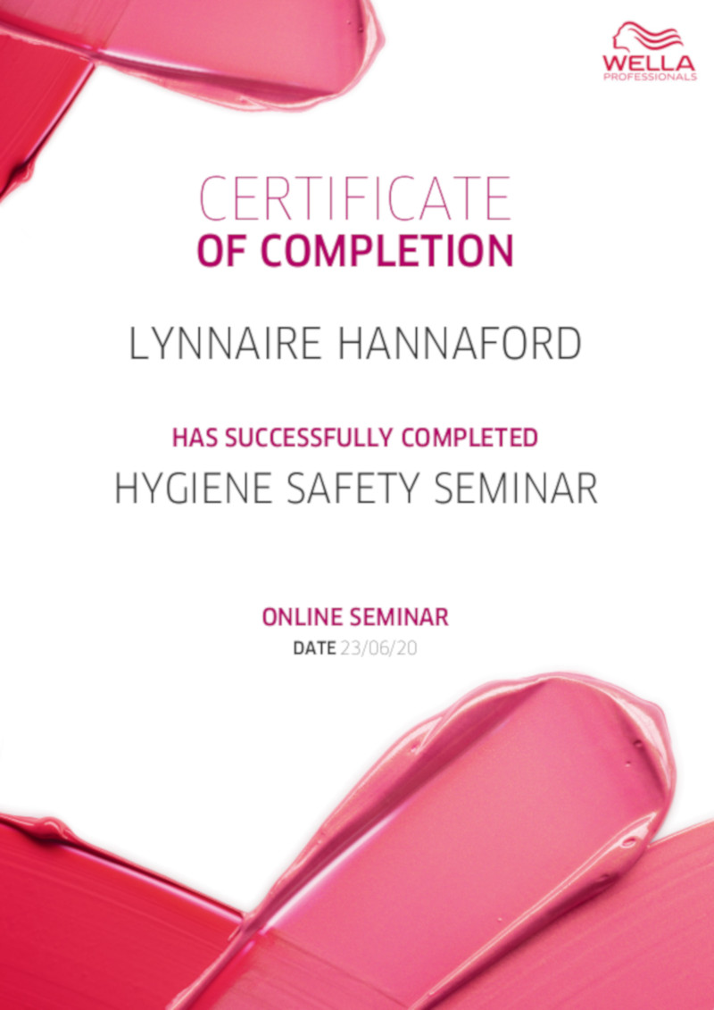 Wella Hygiene Safety Seminar UK Your Certificate